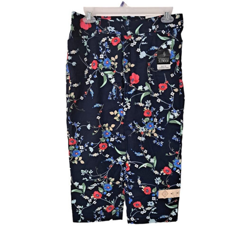 St. John's‎ Bay Womens Mid-rise Relaxed fit Capri Pants Navy Blue Floral Size 4